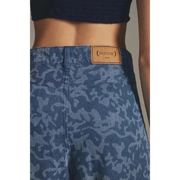 NWT Anthropologie Pastiche Megan High Rise Wide Leg Printed Flare Denim Jeans - Picture 12 of 17
